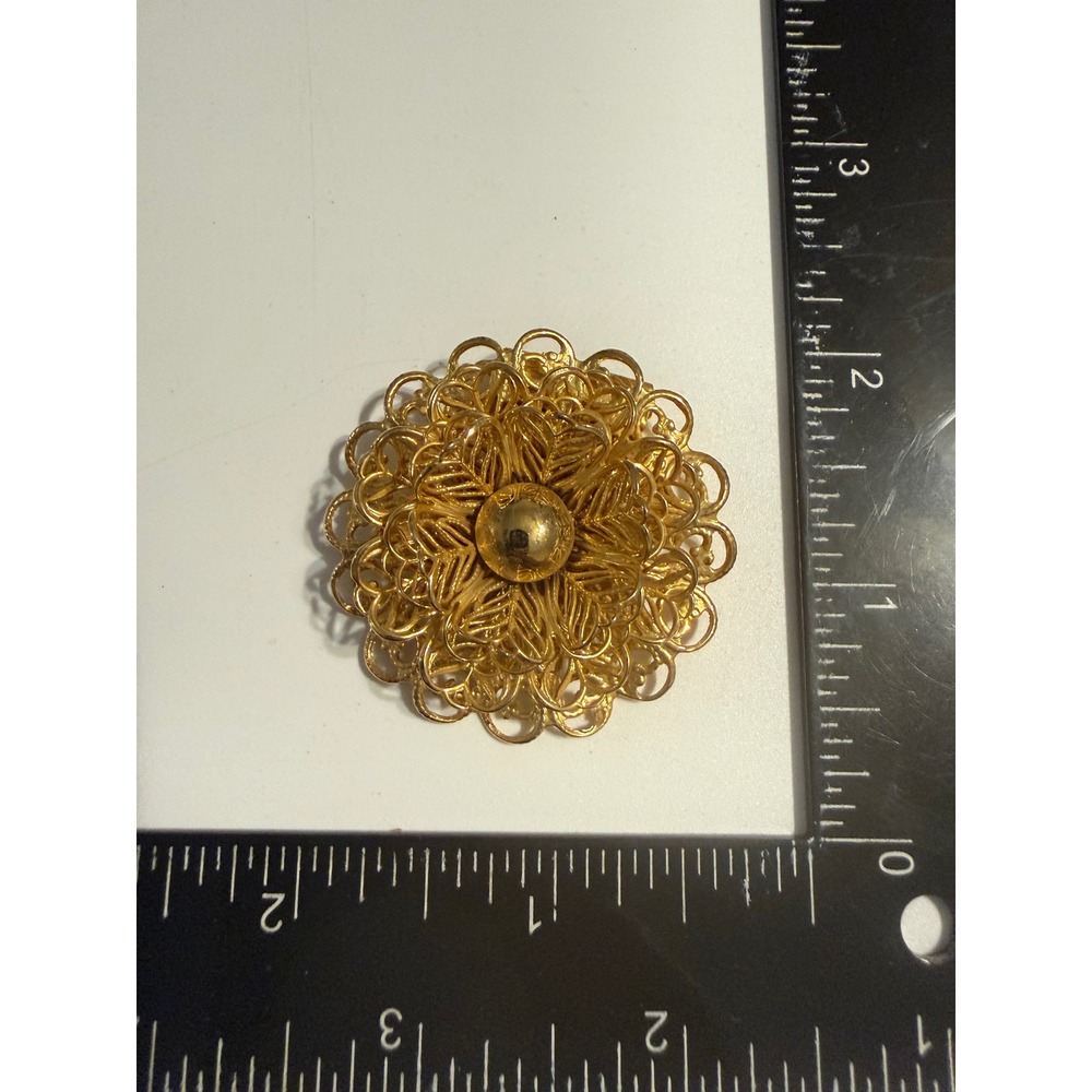 Vintage Gold Tone Filigree Flower Brooch Sweater Clip Scarf Slide Floral Pin